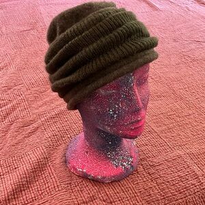 Wool hat - Cozy khaki Green /brown Ribbed Knit Hat